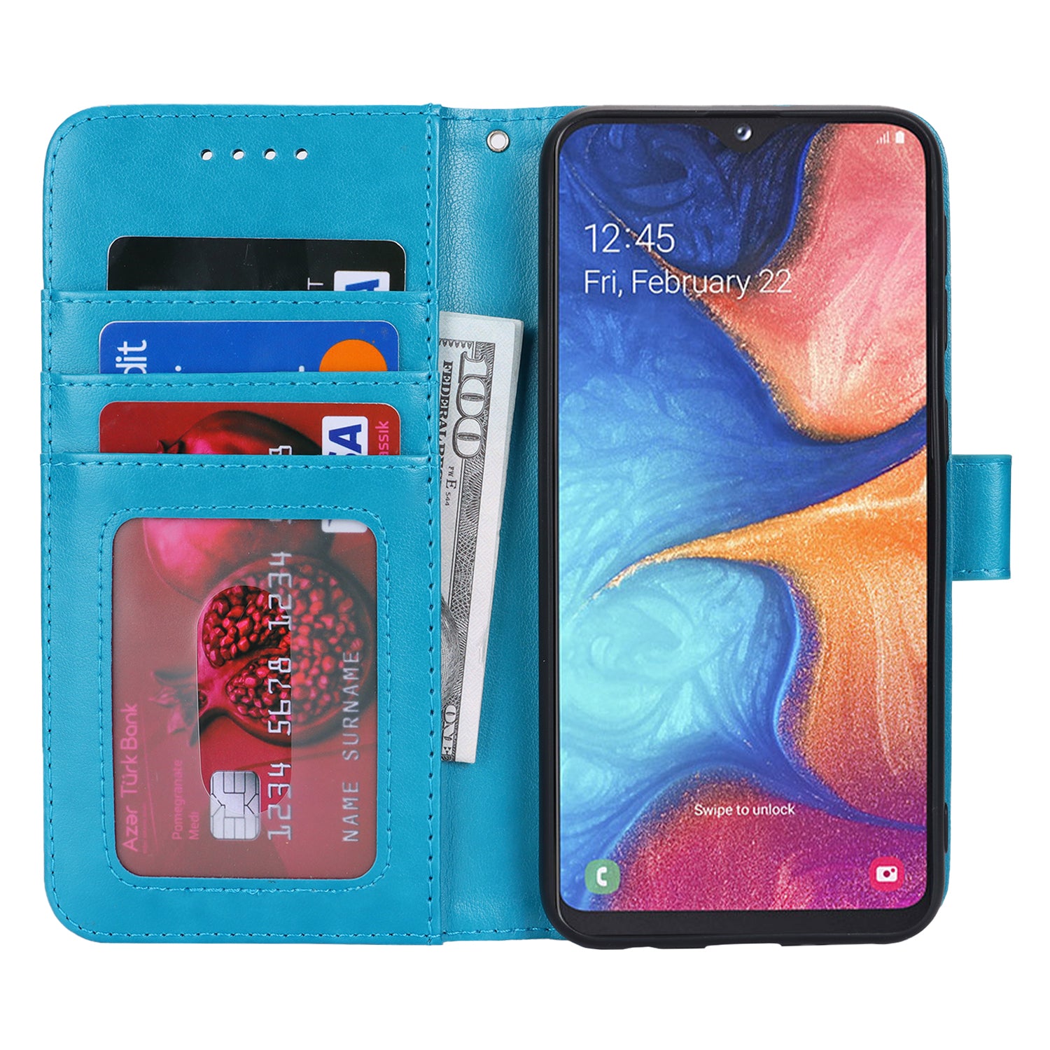 For Samsung Galaxy A20e Case Flower Imprinted R61 Texture Phone Wallet Cover - Blue For Samsung Galaxy A20e Case Flower Imprinted R61 Texture Phone Wallet Cover - Blue