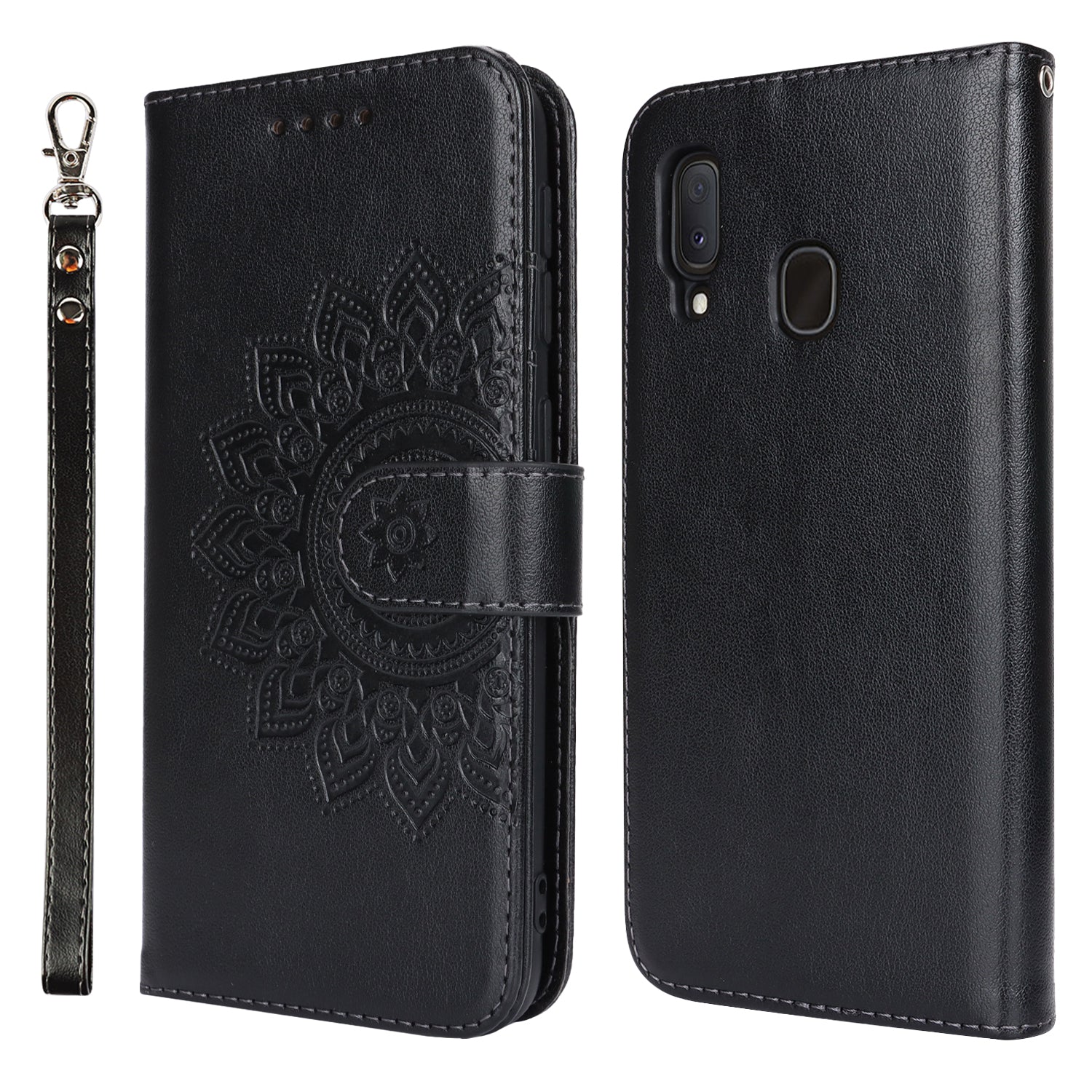 For Samsung Galaxy A20e Case Flower Imprinted R61 Texture Phone Wallet Cover - Blue For Samsung Galaxy A20e Case Flower Imprinted R61 Texture Phone Wallet Cover - Blue