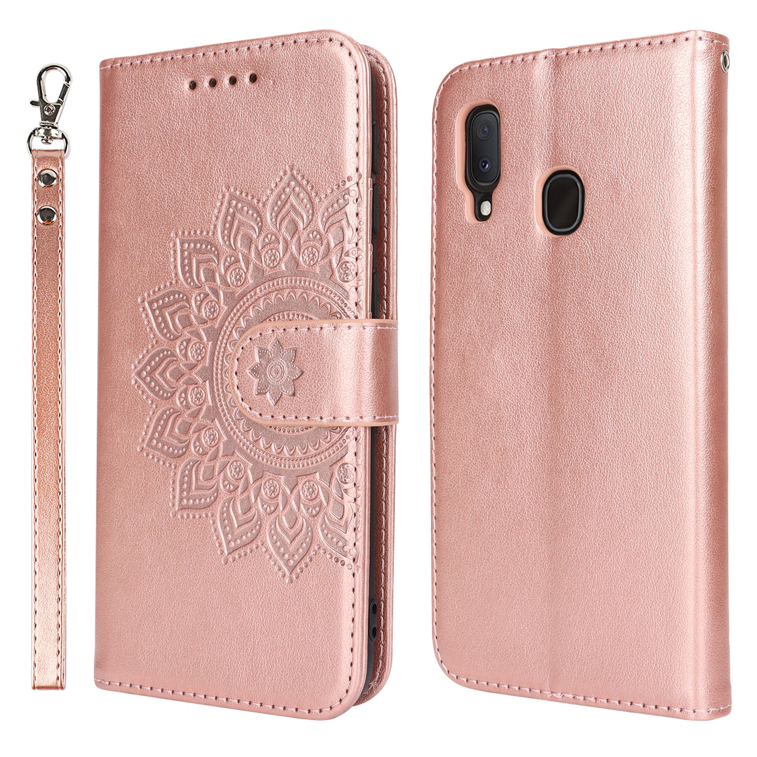 For Samsung Galaxy A20e Case Flower Imprinted R61 Texture Phone Wallet Cover - Blue For Samsung Galaxy A20e Case Flower Imprinted R61 Texture Phone Wallet Cover - Blue