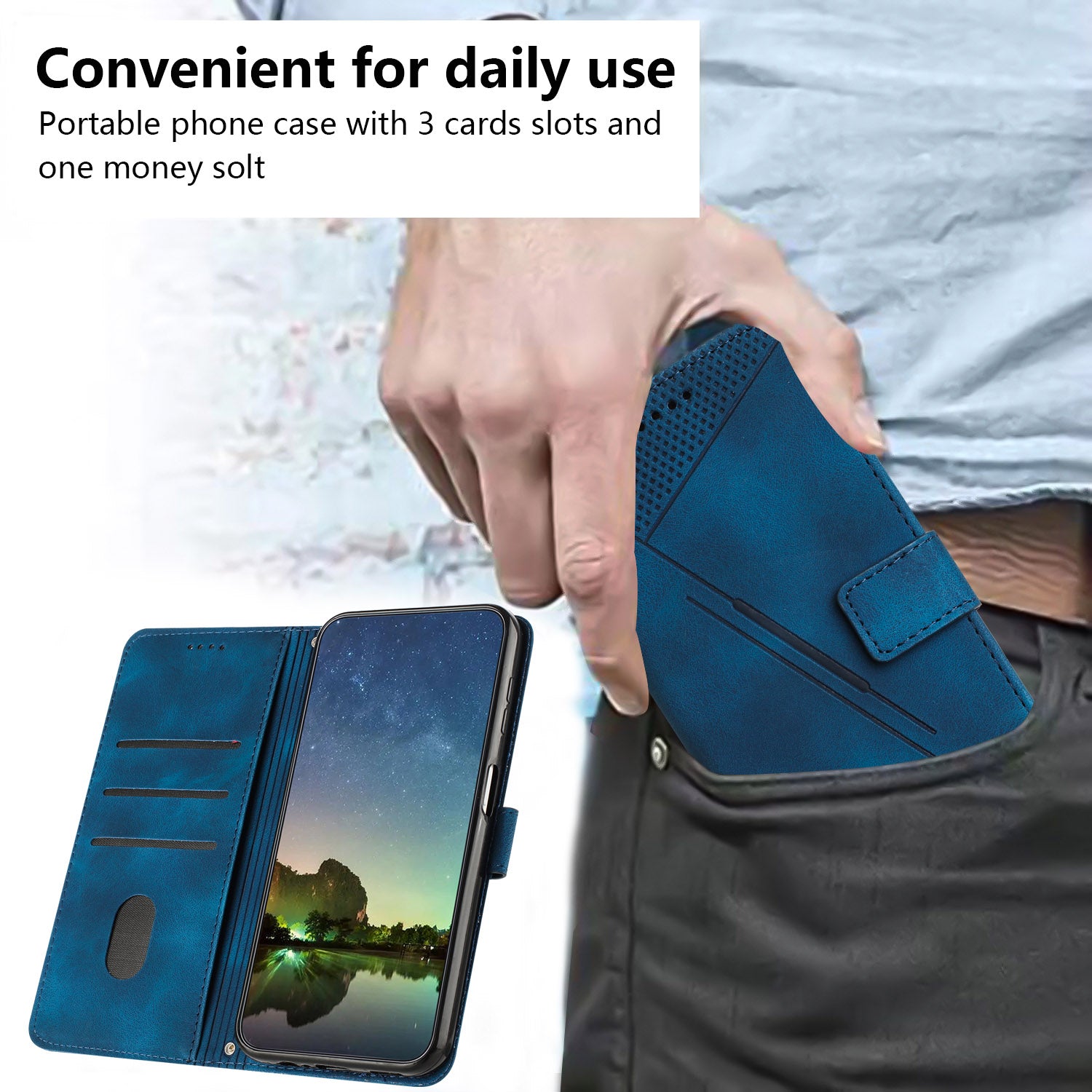 For Samsung Galaxy A55 5G Leather Flip Wallet Case Magnetic Card Slots Phone Cover - Sapphire For Samsung Galaxy A55 5G Leather Flip Wallet Case Magnetic Card Slots Phone Cover - Sapphire