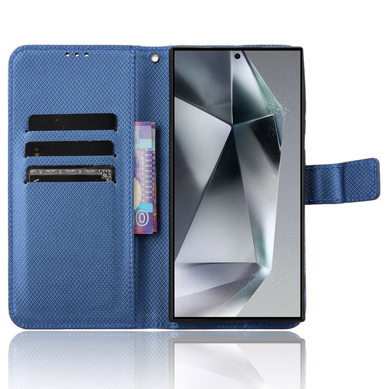 For Samsung Galaxy S24 Ultra Phone Case Wallet Leather Cover Diamond Texture - Blue For Samsung Galaxy S24 Ultra Phone Case Wallet Leather Cover Diamond Texture - Blue