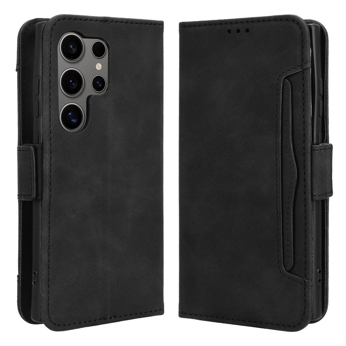 For Samsung Galaxy S24 Ultra Leather Case Multiple Card Slots Wallet Phone Cover - Black For Samsung Galaxy S24 Ultra Leather Case Multiple Card Slots Wallet Phone Cover - Black