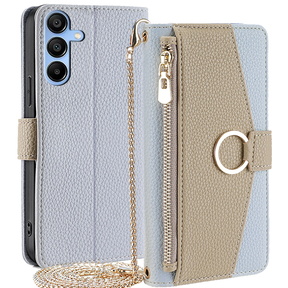 For Samsung Galaxy A15 4G / A15 5G Crossbody Case Leather Wallet Zipper Pocket Smart Phone Cover - Blue For Samsung Galaxy A15 4G / A15 5G Crossbody Case Leather Wallet Zipper Pocket Smart Phone Cover - Blue