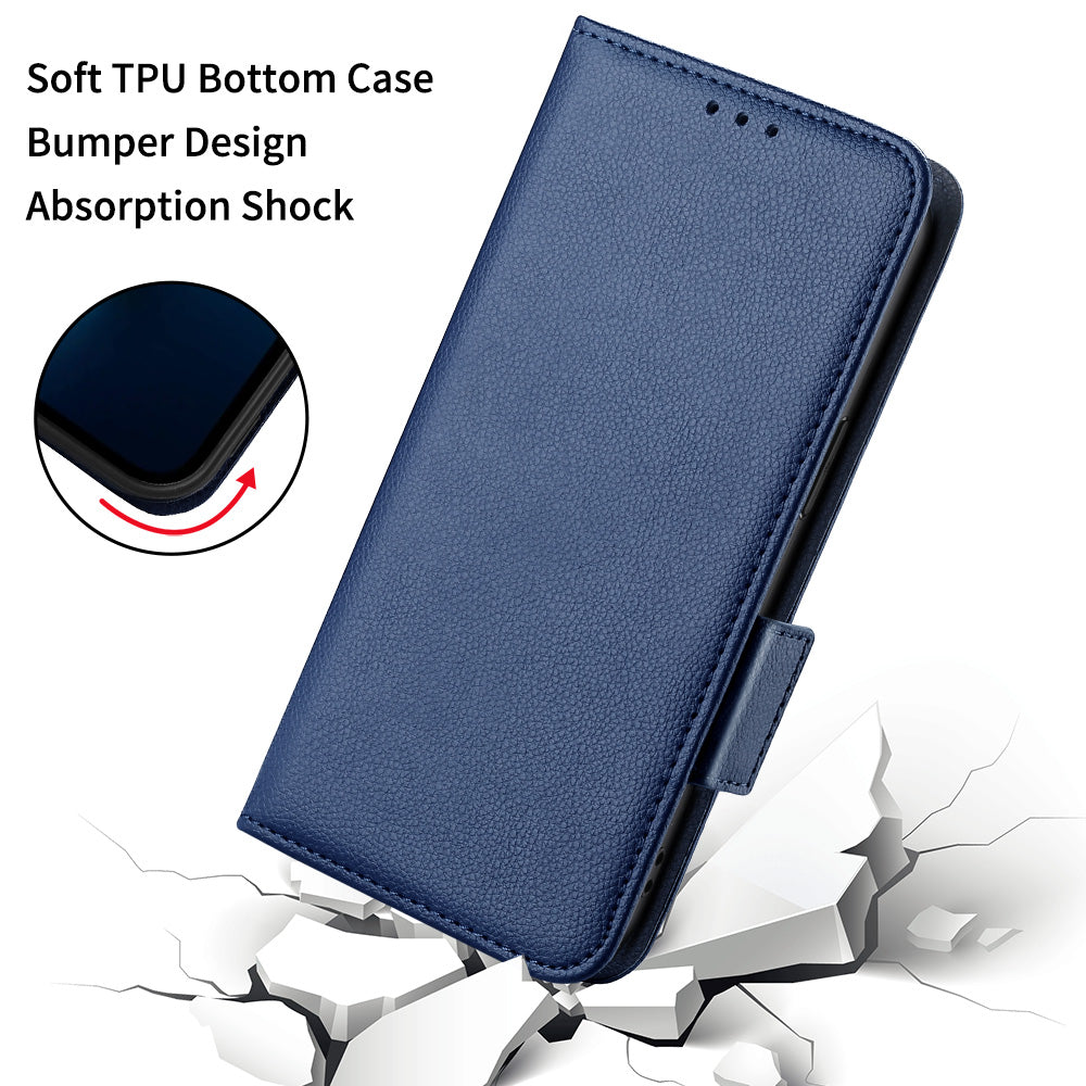For Samsung Galaxy A55 5G Flip Wallet Leather Case Litchi Texture Phone Cover - Dark Blue For Samsung Galaxy A55 5G Flip Wallet Leather Case Litchi Texture Phone Cover - Dark Blue