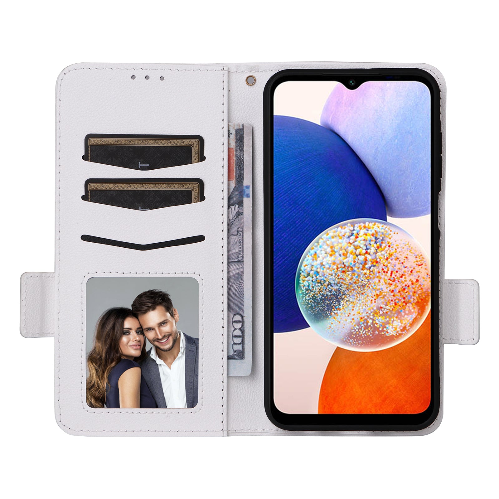 For Samsung Galaxy A15 4G / 5G Wallet Case PU Leather Litchi Texture Phone Stand Cover - White For Samsung Galaxy A15 4G / 5G Wallet Case PU Leather Litchi Texture Phone Stand Cover - White