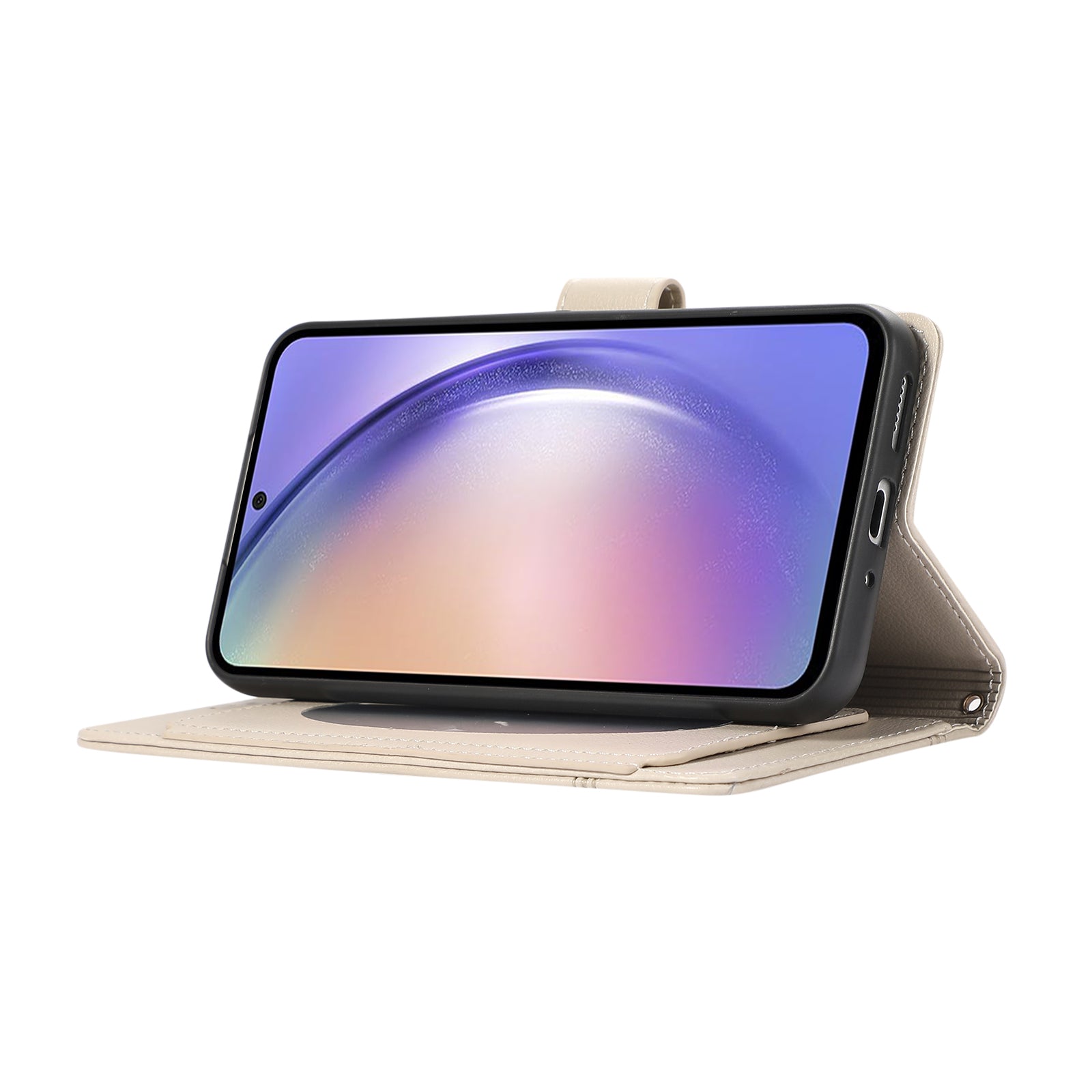 For Samsung Galaxy A54 5G Cell Phone Case Built-in Mirror PU Leather Wallet Stand Anti-drop Cover - Beige For Samsung Galaxy A54 5G Cell Phone Case Built-in Mirror PU Leather Wallet Stand Anti-drop Cover - Beige