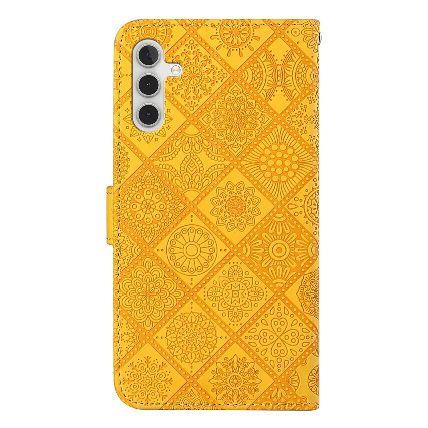 For Samsung Galaxy A55 5G Case PU Leather+TPU Ethnic Style Phone Wallet Cover - Yellow For Samsung Galaxy A55 5G Case PU Leather+TPU Ethnic Style Phone Wallet Cover - Yellow