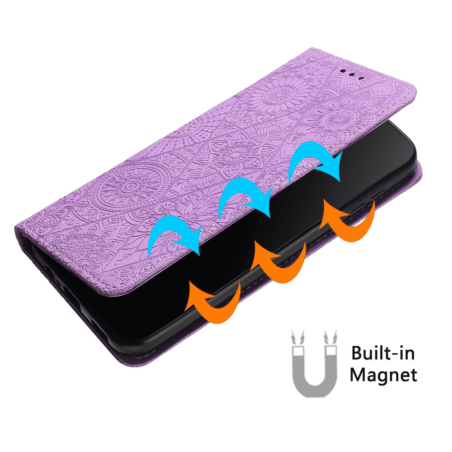 For Samsung Galaxy A55 5G Cell Phone Case Imprinted PU Leather+TPU Wallet Stand Cover - Purple For Samsung Galaxy A55 5G Cell Phone Case Imprinted PU Leather+TPU Wallet Stand Cover - Purple