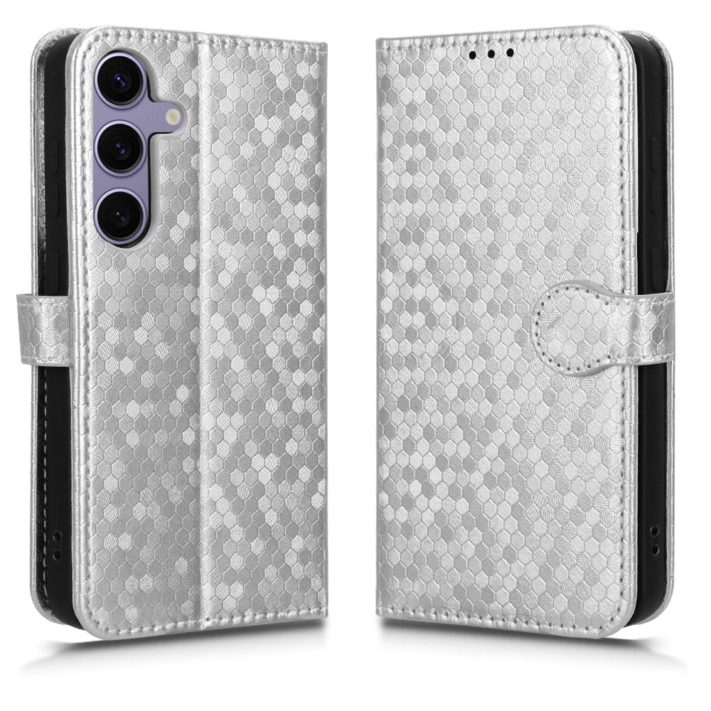 For Samsung Galaxy S24 Cover Dot Imprinted Shockproof Leather Wallet Stand Mobile Phone Case - Black For Samsung Galaxy S24 Cover Dot Imprinted Shockproof Leather Wallet Stand Mobile Phone Case - Black