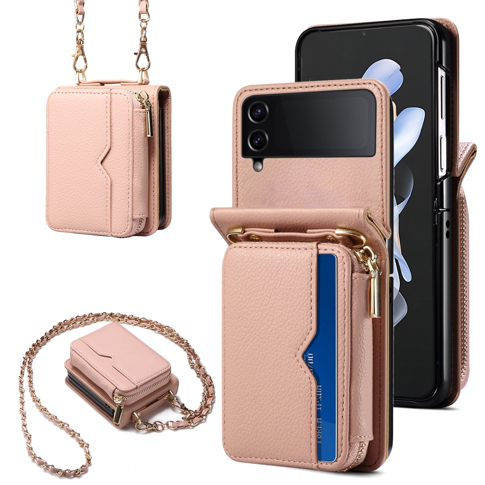 For Samsung Galaxy Z Flip3 5G Cover PU Leather+PC Phone Protective Case Card Holder with Strap For Samsung Galaxy Z Flip3 5G Cover PU Leather+PC Phone Protective Case Card Holder with Strap