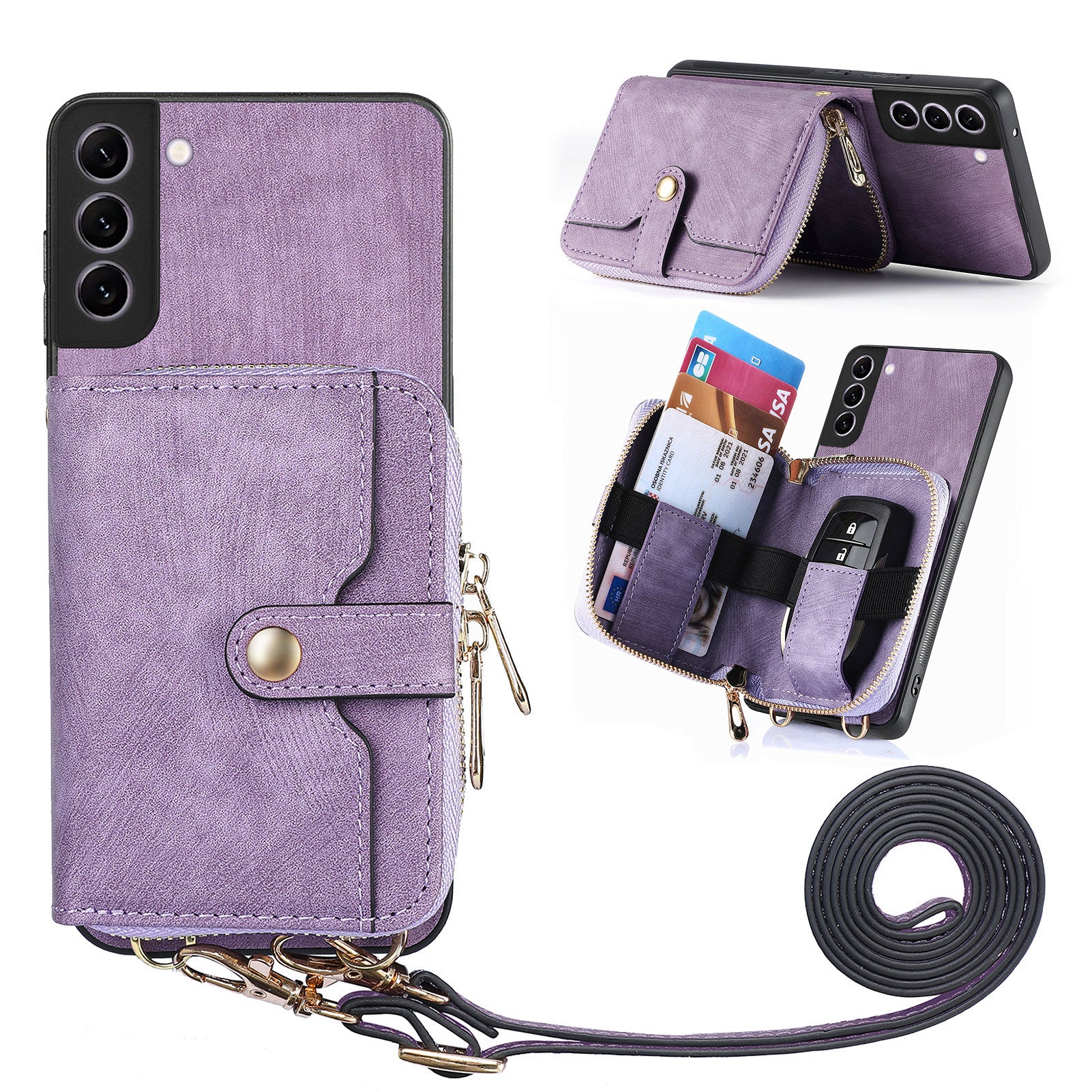 D3 for Samsung Galaxy S22+ 5G Zipper Pocket Crossbody Case Leather+TPU+PC Phone Cover D3 for Samsung Galaxy S22+ 5G Zipper Pocket Crossbody Case Leather+TPU+PC Phone Cover