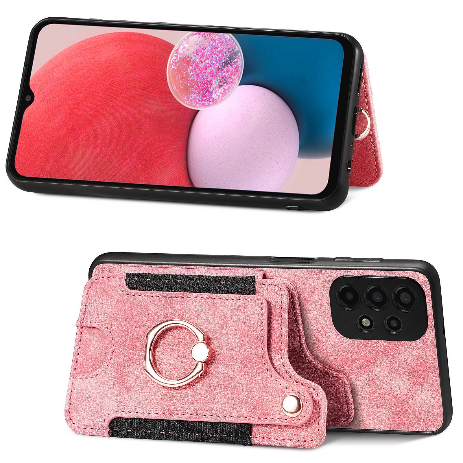 D4 For Samsung Galaxy A13 4G Case Leather Coated TPU RFID Blocking Phone Cover with Ring Kickstand D4 For Samsung Galaxy A13 4G Case Leather Coated TPU RFID Blocking Phone Cover with Ring Kickstand