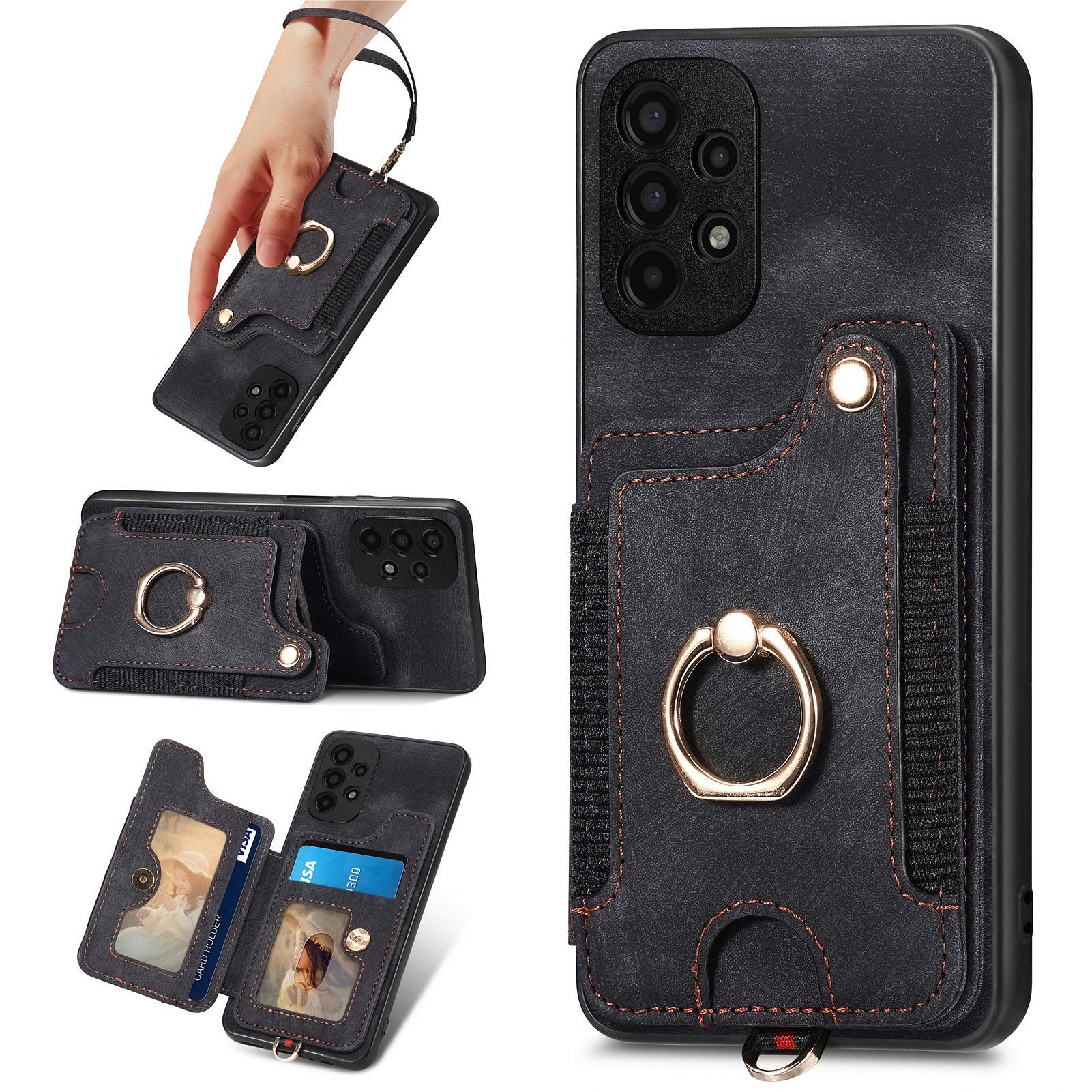 D4 For Samsung Galaxy A13 4G Case Leather Coated TPU RFID Blocking Phone Cover with Ring Kickstand D4 For Samsung Galaxy A13 4G Case Leather Coated TPU RFID Blocking Phone Cover with Ring Kickstand