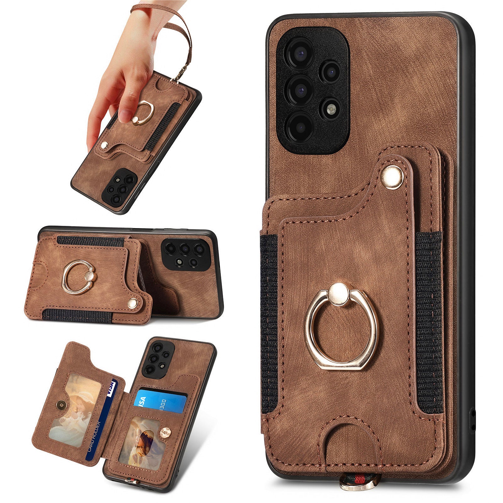 D4 For Samsung Galaxy A13 4G Case Leather Coated TPU RFID Blocking Phone Cover with Ring Kickstand D4 For Samsung Galaxy A13 4G Case Leather Coated TPU RFID Blocking Phone Cover with Ring Kickstand