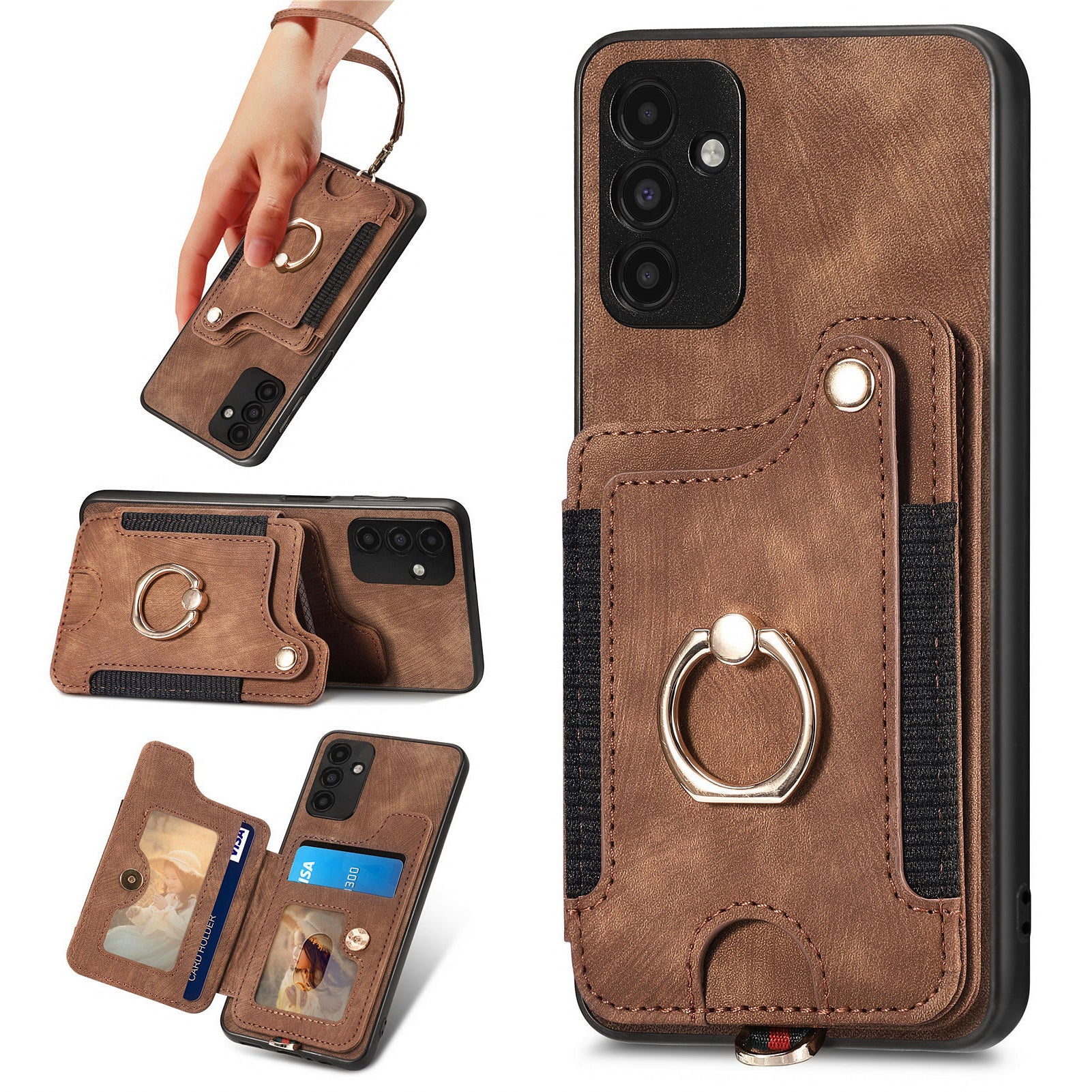D4 For Samsung Galaxy A15 4G / 5G Phone Case Kickstand Card Holder RFID Blocking Leather+TPU Cover D4 For Samsung Galaxy A15 4G / 5G Phone Case Kickstand Card Holder RFID Blocking Leather+TPU Cover