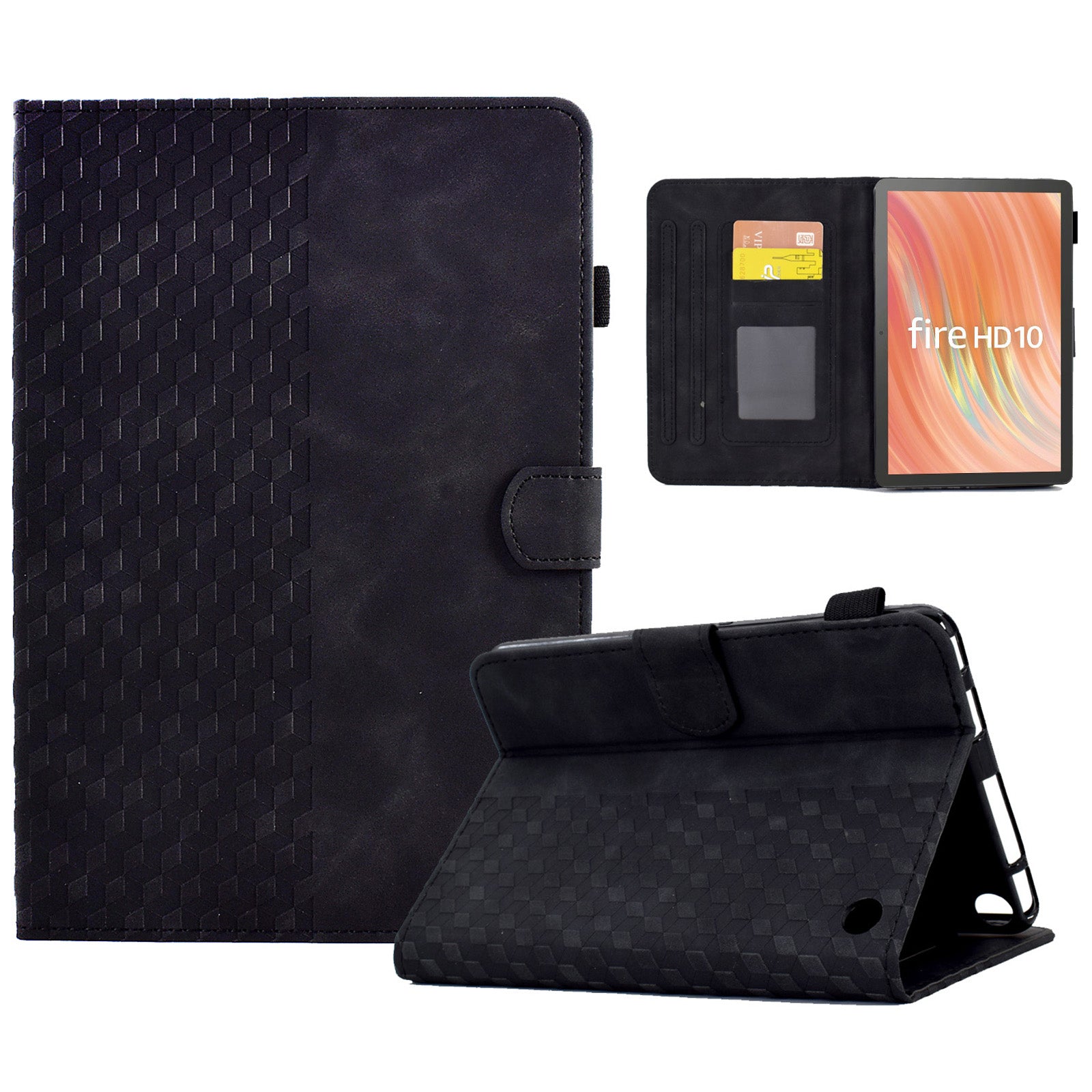 A6 For Amazon Fire HD 10 (2023) Leather Case Block Pattern Imprinted Card Slots Tablet Cover A6 For Amazon Fire HD 10 (2023) Leather Case Block Pattern Imprinted Card Slots Tablet Cover