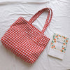 573 Women Cotton Tote Bag Grid Pattern Shoulder Bag for Gym Work School 573 Women Cotton Tote Bag Grid Pattern Shoulder Bag for Gym Work School