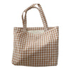 573 Women Cotton Tote Bag Grid Pattern Shoulder Bag for Gym Work School 573 Women Cotton Tote Bag Grid Pattern Shoulder Bag for Gym Work School