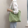 573 Women Cotton Tote Bag Grid Pattern Shoulder Bag for Gym Work School 573 Women Cotton Tote Bag Grid Pattern Shoulder Bag for Gym Work School