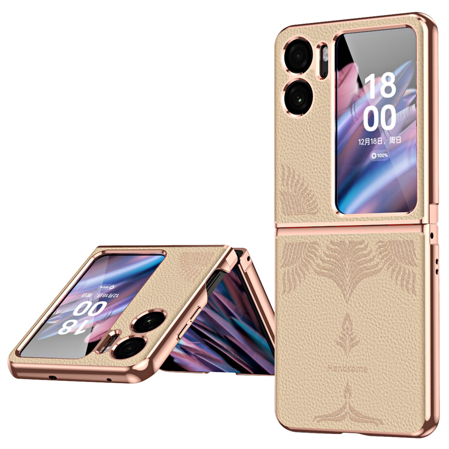 For Oppo Find N2 Flip 5G Electroplated Phone Case Litchi Texture PU Leather Coated Hard PC Protective Cover For Oppo Find N2 Flip 5G Electroplated Phone Case Litchi Texture PU Leather Coated Hard PC Protective Cover