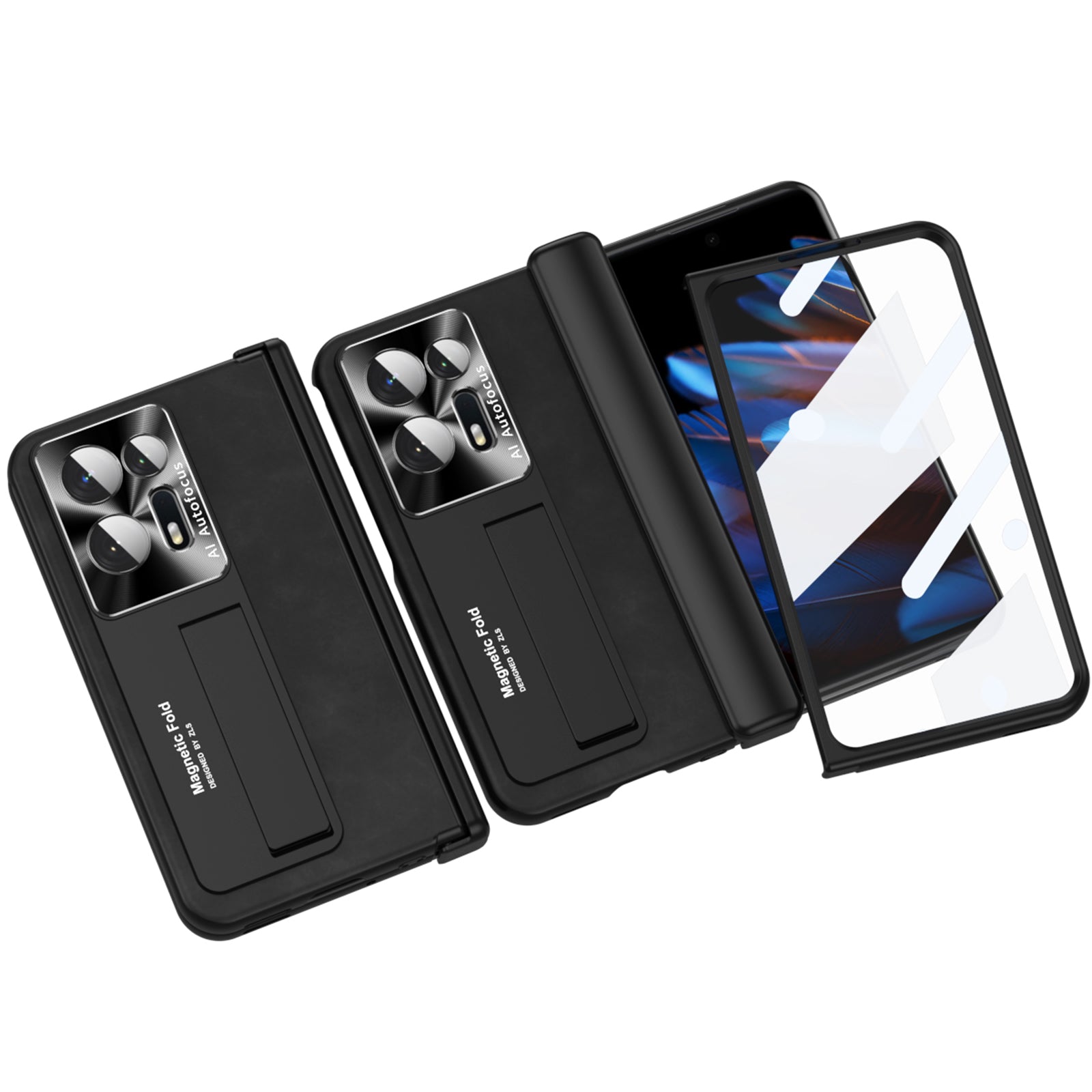 Anti-fall Phone Case For Oppo Find N2 5G Hinge Protection Kickstand Nappa Texture Phone Cover with Tempered Glass Film Anti-fall Phone Case For Oppo Find N2 5G Hinge Protection Kickstand Nappa Texture Phone Cover with Tempered Glass Film