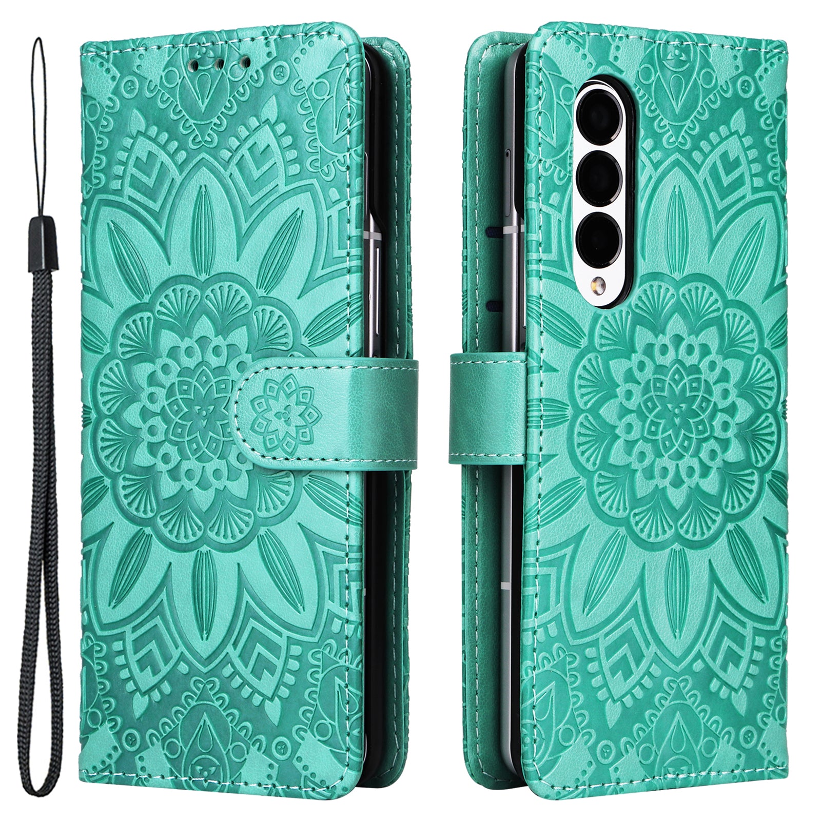 For Samsung Galaxy Z Fold3 5G Wallet Phone Case Stand Sunflower Imprinted Leather Folding Phone Cover with Strap For Samsung Galaxy Z Fold3 5G Wallet Phone Case Stand Sunflower Imprinted Leather Folding Phone Cover with Strap
