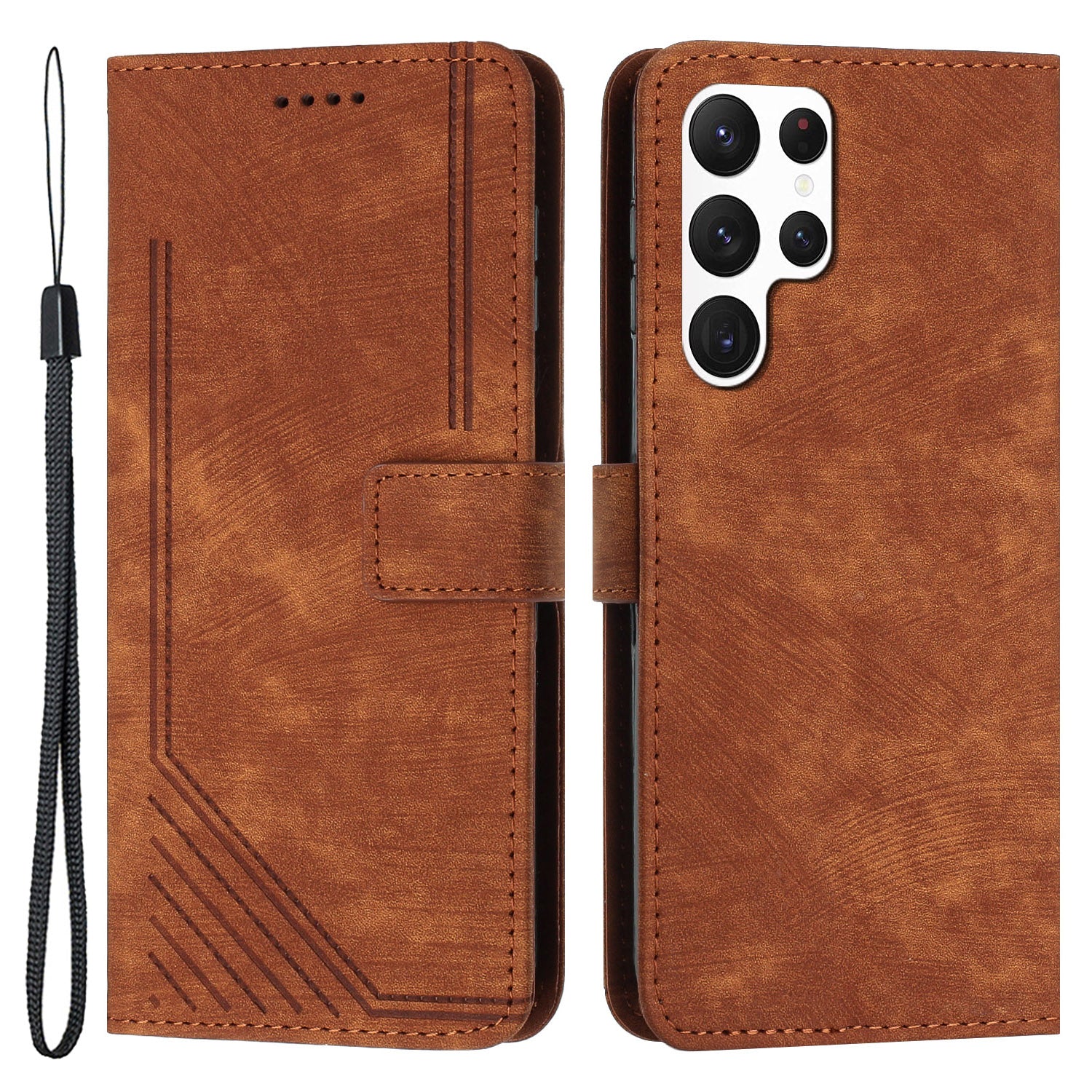 For Samsung Galaxy S22 Ultra 5G Anti-Drop Phone Case Skin-Touch Lines Imprinted PU Leather Wallet Cover For Samsung Galaxy S22 Ultra 5G Anti-Drop Phone Case Skin-Touch Lines Imprinted PU Leather Wallet Cover