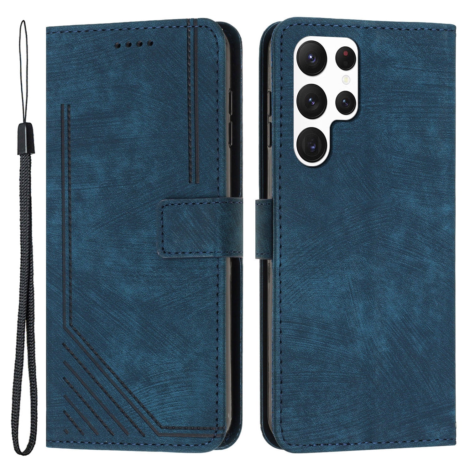 For Samsung Galaxy S22 Ultra 5G Anti-Drop Phone Case Skin-Touch Lines Imprinted PU Leather Wallet Cover For Samsung Galaxy S22 Ultra 5G Anti-Drop Phone Case Skin-Touch Lines Imprinted PU Leather Wallet Cover