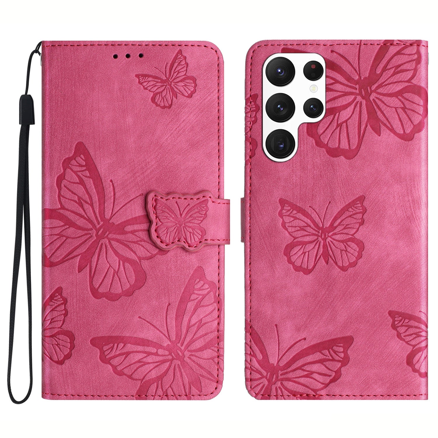 For Samsung Galaxy S22 Ultra 5G Shockproof Case Butterfly Imprinted Leather Wallet Case Skin-Touch Phone Cover For Samsung Galaxy S22 Ultra 5G Shockproof Case Butterfly Imprinted Leather Wallet Case Skin-Touch Phone Cover