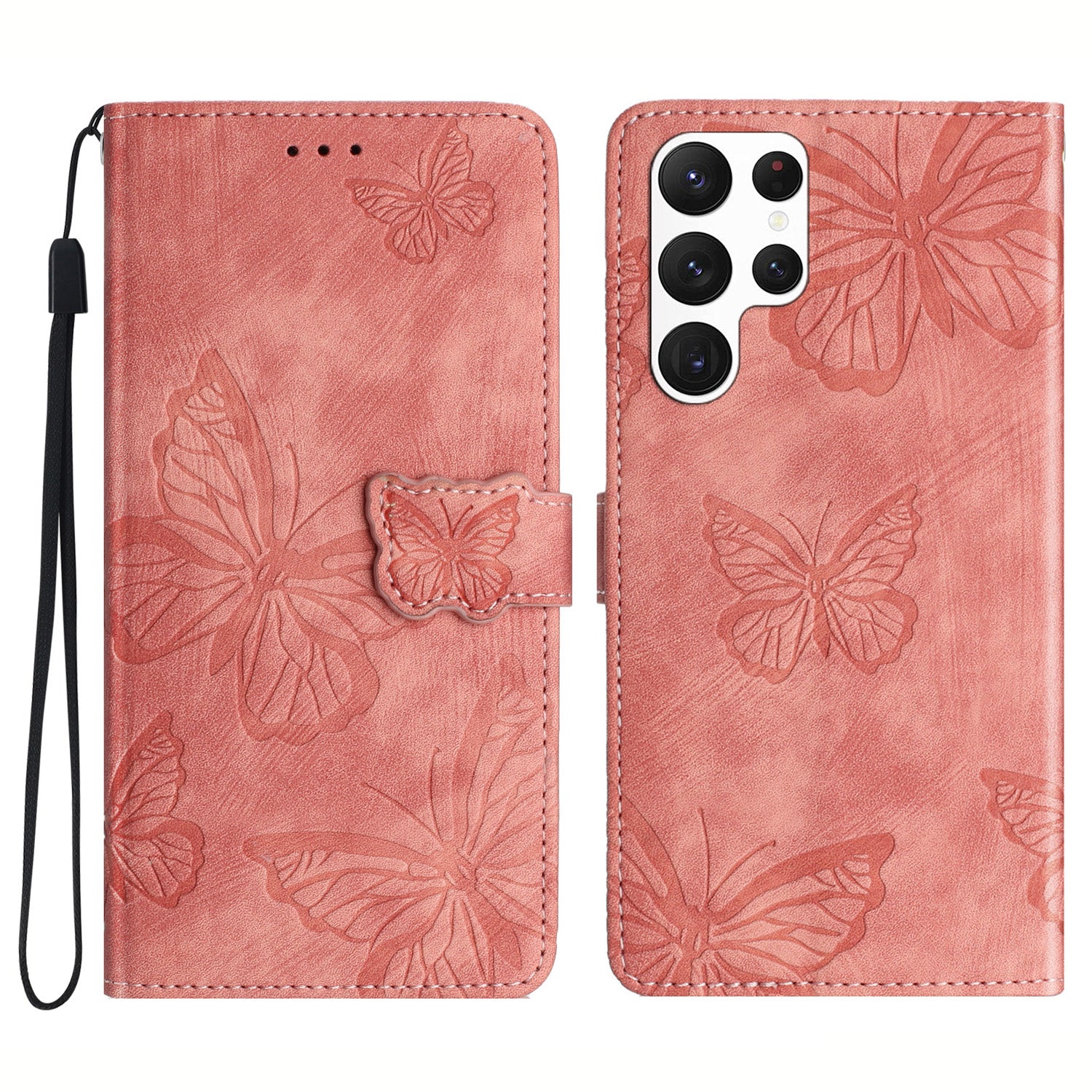 For Samsung Galaxy S22 Ultra 5G Shockproof Case Butterfly Imprinted Leather Wallet Case Skin-Touch Phone Cover For Samsung Galaxy S22 Ultra 5G Shockproof Case Butterfly Imprinted Leather Wallet Case Skin-Touch Phone Cover