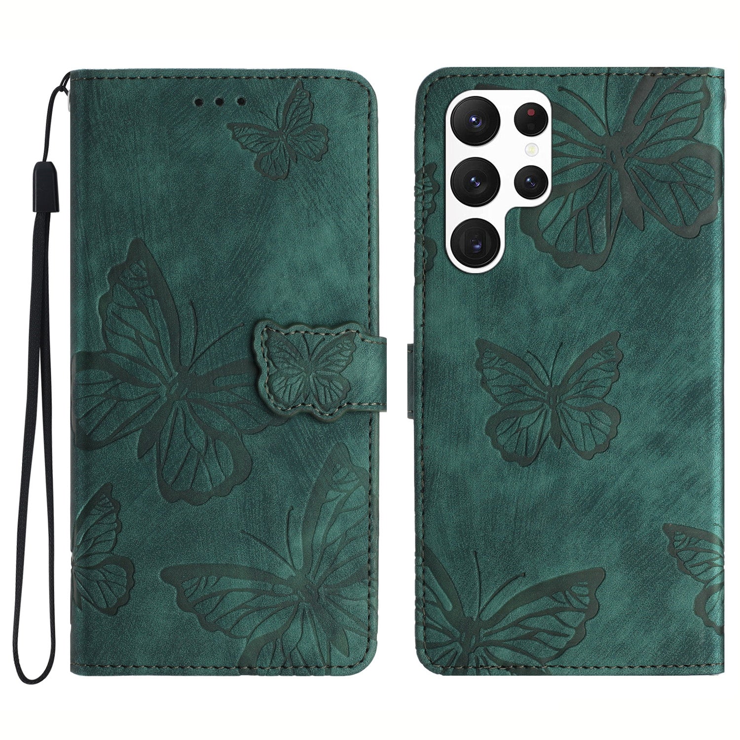 For Samsung Galaxy S22 Ultra 5G Shockproof Case Butterfly Imprinted Leather Wallet Case Skin-Touch Phone Cover For Samsung Galaxy S22 Ultra 5G Shockproof Case Butterfly Imprinted Leather Wallet Case Skin-Touch Phone Cover