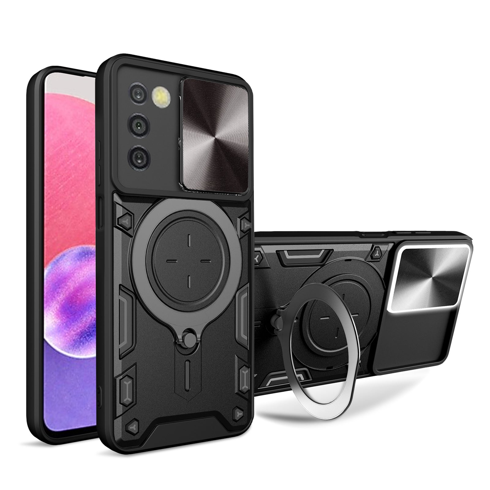 TPU PC Phone Case for Samsung Galaxy A03s (166.5 x 75.98 x 9.14mm) Slide Lens Protection Kickstand Cover TPU PC Phone Case for Samsung Galaxy A03s (166.5 x 75.98 x 9.14mm) Slide Lens Protection Kickstand Cover