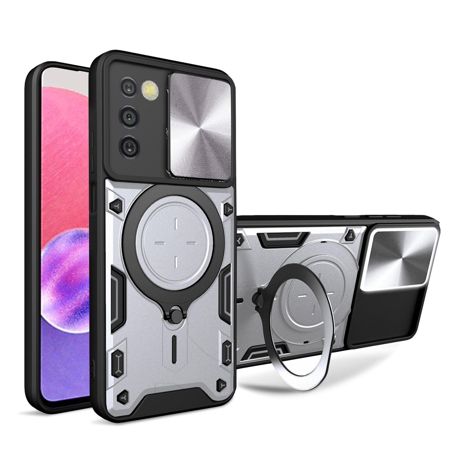 TPU PC Phone Case for Samsung Galaxy A03s (166.5 x 75.98 x 9.14mm) Slide Lens Protection Kickstand Cover TPU PC Phone Case for Samsung Galaxy A03s (166.5 x 75.98 x 9.14mm) Slide Lens Protection Kickstand Cover