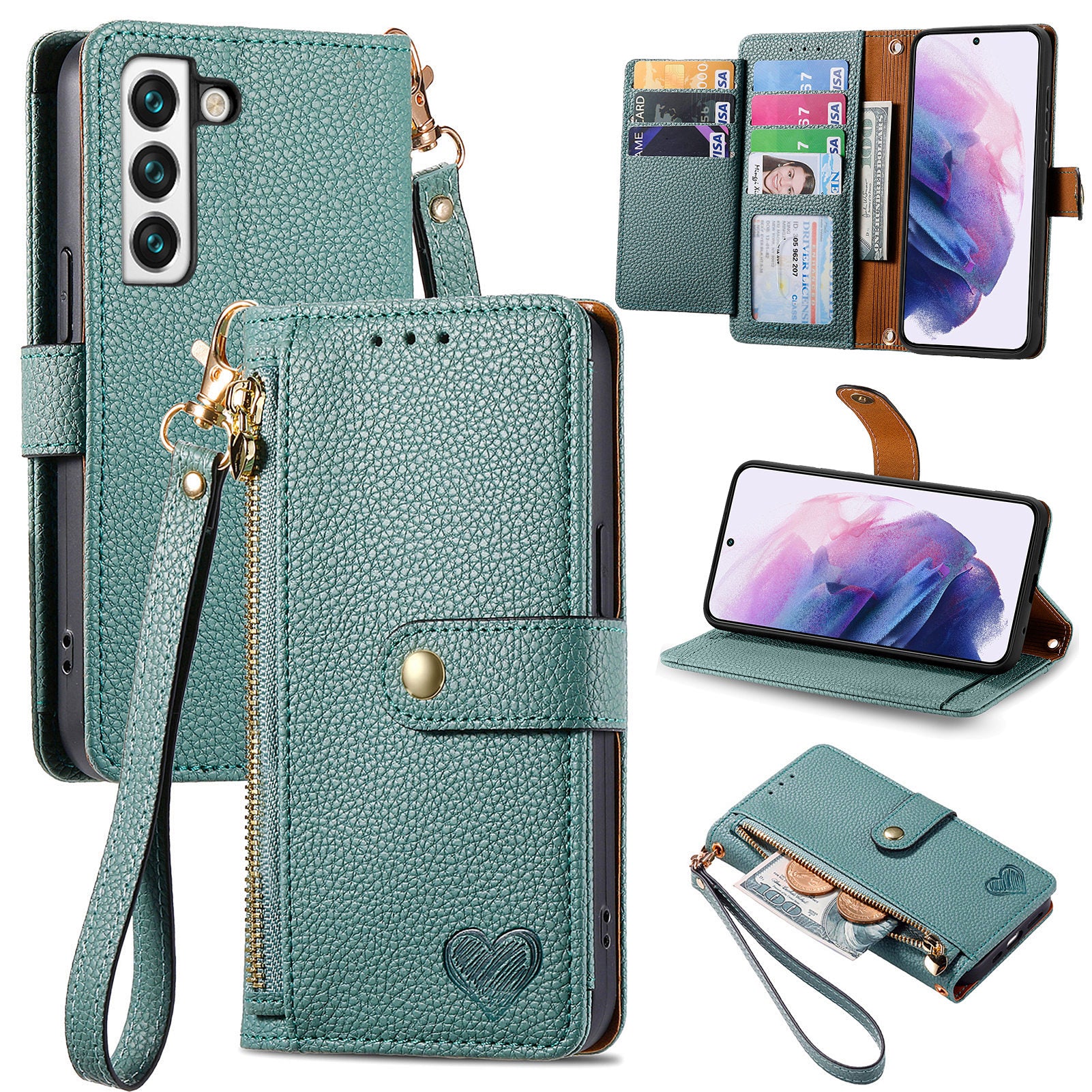 For Samsung Galaxy S22 5G PU Leather RFID Blocking Phone Case Zipper Pocket Wallet Stand Cover For Samsung Galaxy S22 5G PU Leather RFID Blocking Phone Case Zipper Pocket Wallet Stand Cover