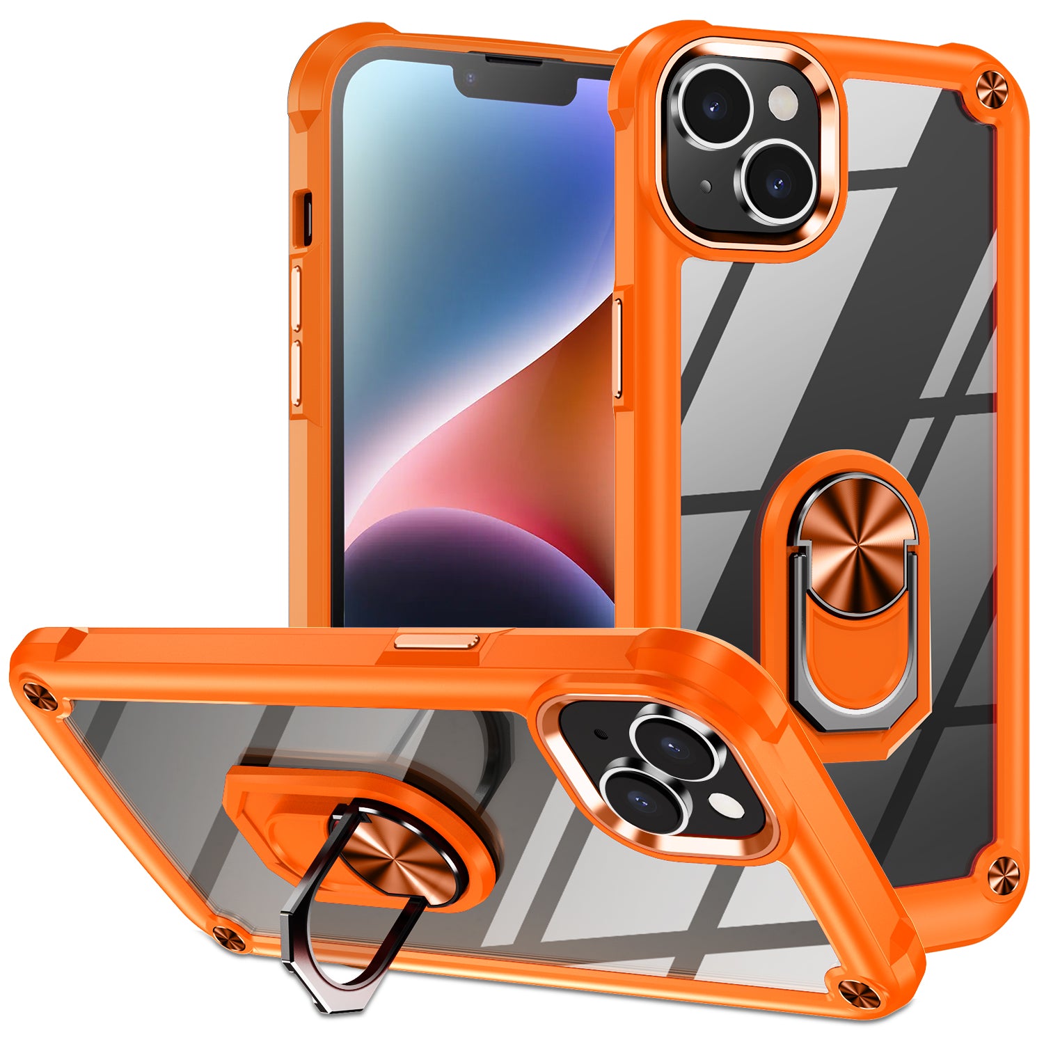 For iPhone 15 Shockproof Case Ring Kickstand PC TPU Phone Cover with Alloy Lens Frame For iPhone 15 Shockproof Case Ring Kickstand PC TPU Phone Cover with Alloy Lens Frame