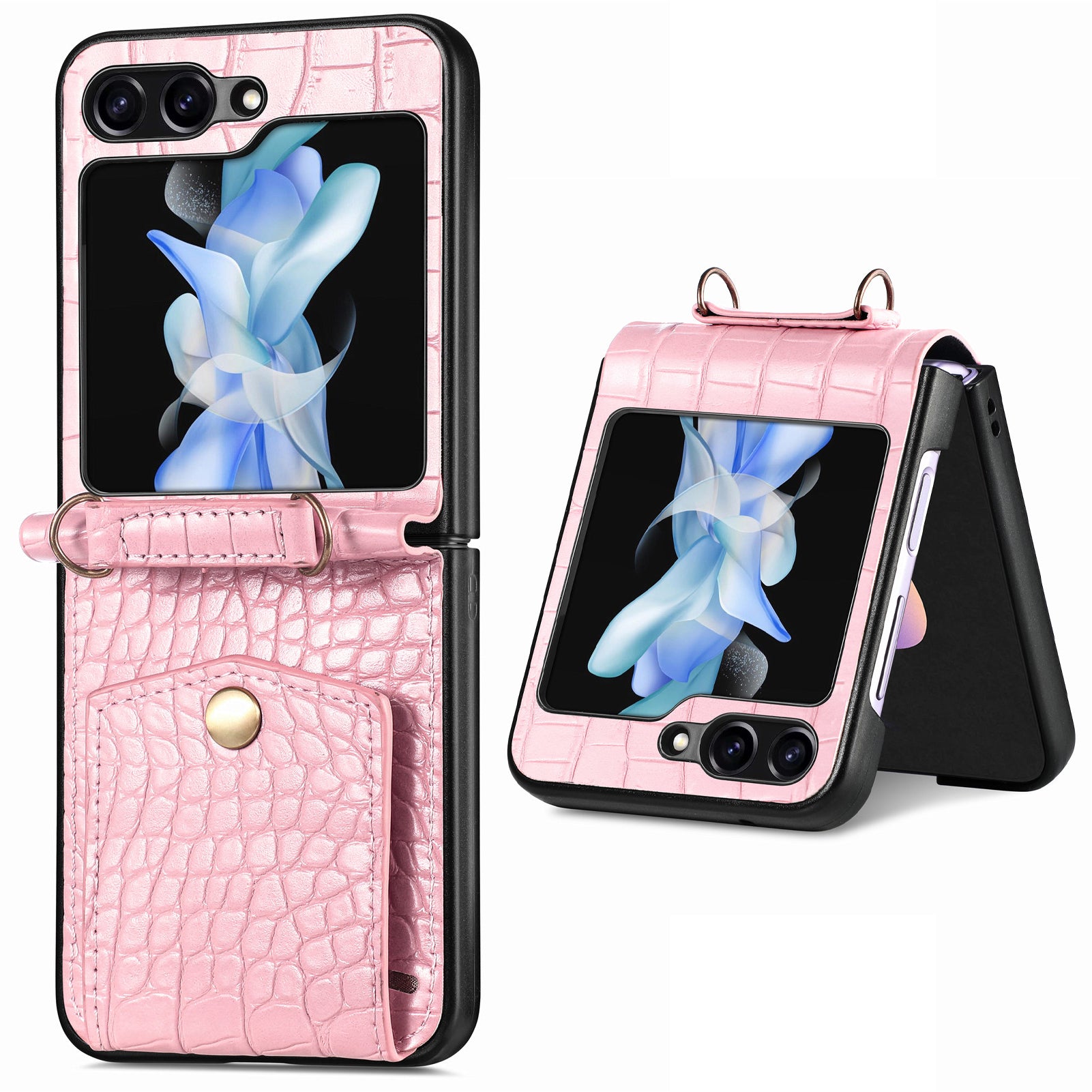 For Samsung Galaxy Z Flip5 5G Leather PC Crocodile Texture Phone Case Card Slots Kickstand RFID Blocking Cover with Shoulder Strap For Samsung Galaxy Z Flip5 5G Leather PC Crocodile Texture Phone Case Card Slots Kickstand RFID Blocking Cover with Shoulder Strap