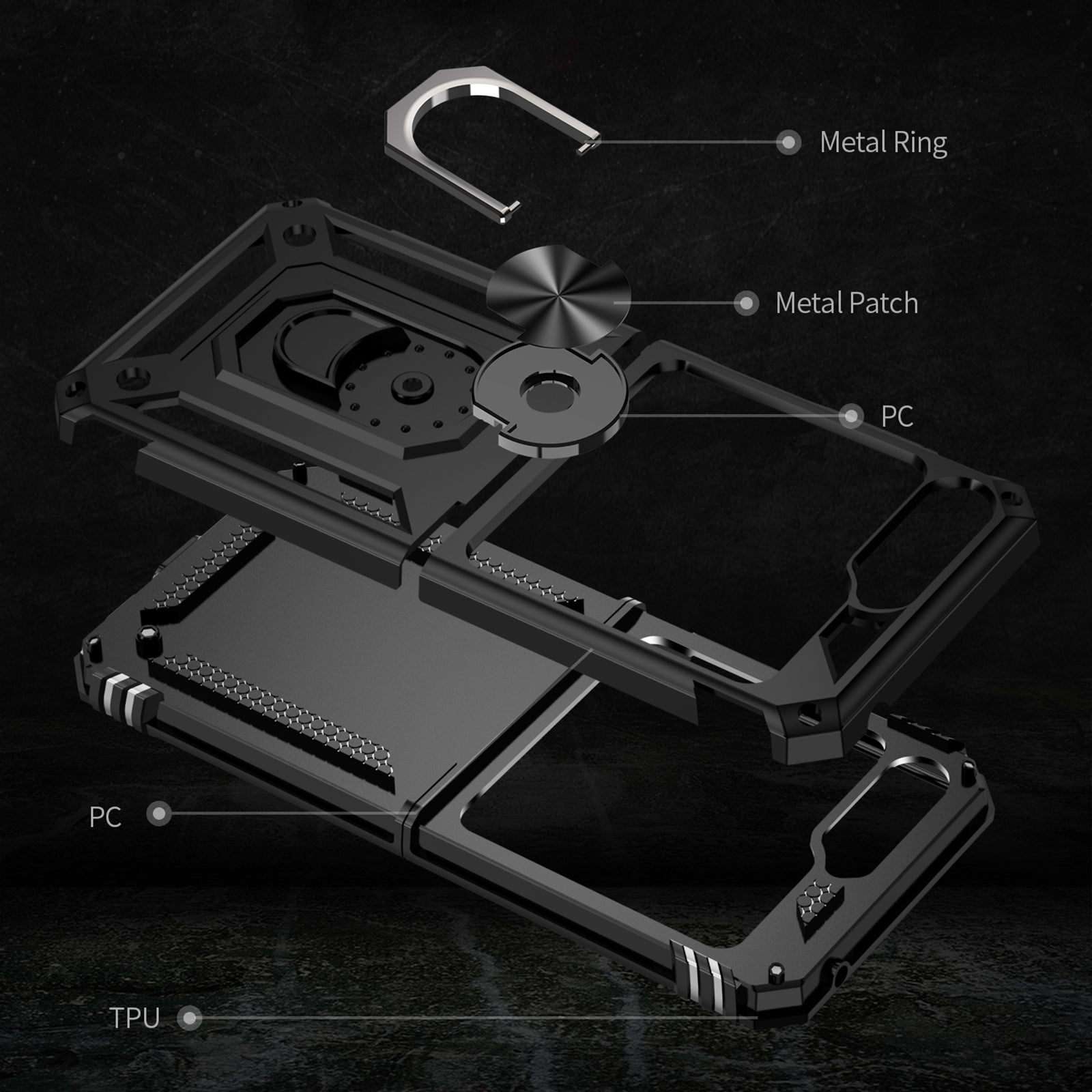 TPU PC Phone Case for Samsung Galaxy Z Flip5 5G Ring Kickstand Anti-fall Cover with Car Mount Metal Sheet TPU PC Phone Case for Samsung Galaxy Z Flip5 5G Ring Kickstand Anti-fall Cover with Car Mount Metal Sheet