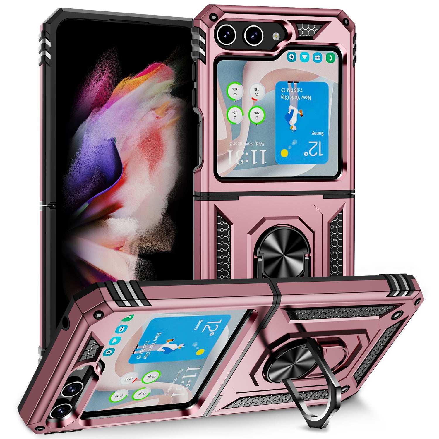 TPU PC Phone Case for Samsung Galaxy Z Flip5 5G Ring Kickstand Anti-fall Cover with Car Mount Metal Sheet TPU PC Phone Case for Samsung Galaxy Z Flip5 5G Ring Kickstand Anti-fall Cover with Car Mount Metal Sheet