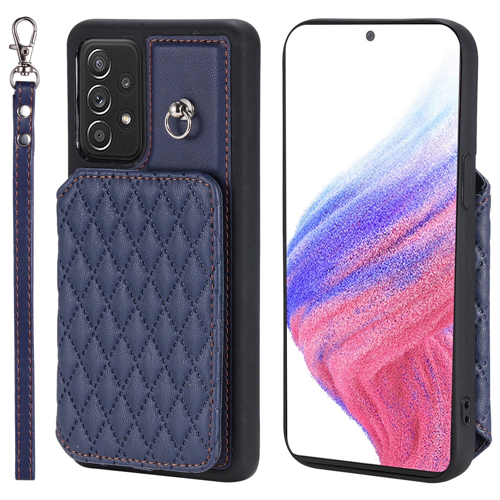 Style 008 For Samsung Galaxy A53 5G PU Leather TPU Shell Kickstand Phone Case RFID Blocking Cover with Wrist Strap Style 008 For Samsung Galaxy A53 5G PU Leather TPU Shell Kickstand Phone Case RFID Blocking Cover with Wrist Strap
