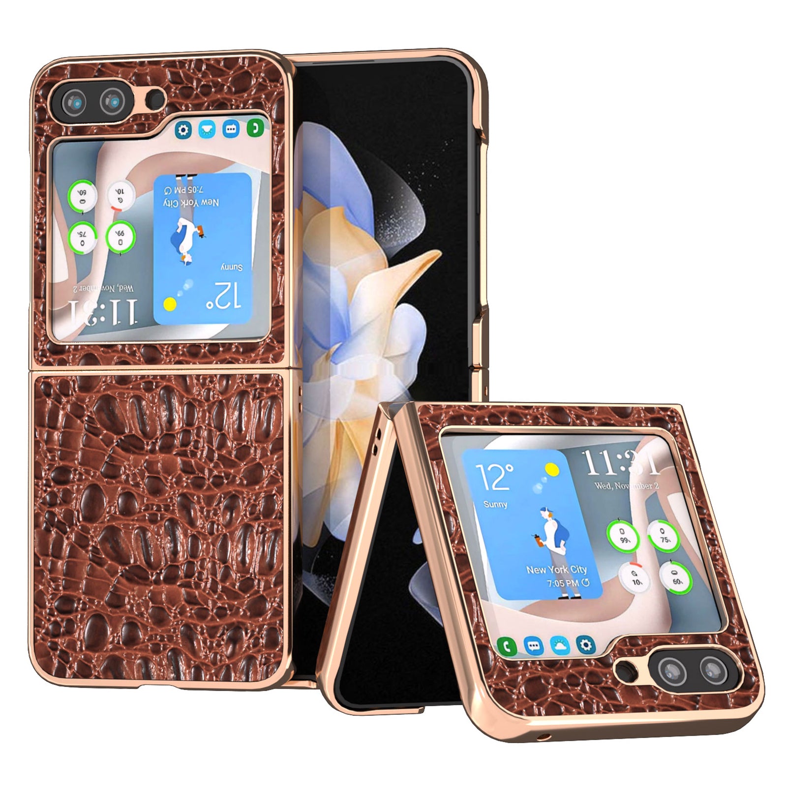 For Samsung Galaxy Z Flip5 5G Genuine Cow Leather Coated PC Case Canopy Texture Electroplating Phone Cover For Samsung Galaxy Z Flip5 5G Genuine Cow Leather Coated PC Case Canopy Texture Electroplating Phone Cover