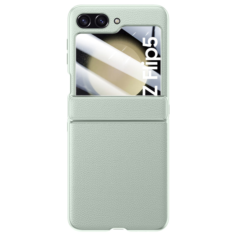 For Samsung Galaxy Z Flip5 5G PU Leather Coated PC Phone Case Hinge Protection Skin-touch Cover with Rear Screen Protector For Samsung Galaxy Z Flip5 5G PU Leather Coated PC Phone Case Hinge Protection Skin-touch Cover with Rear Screen Protector