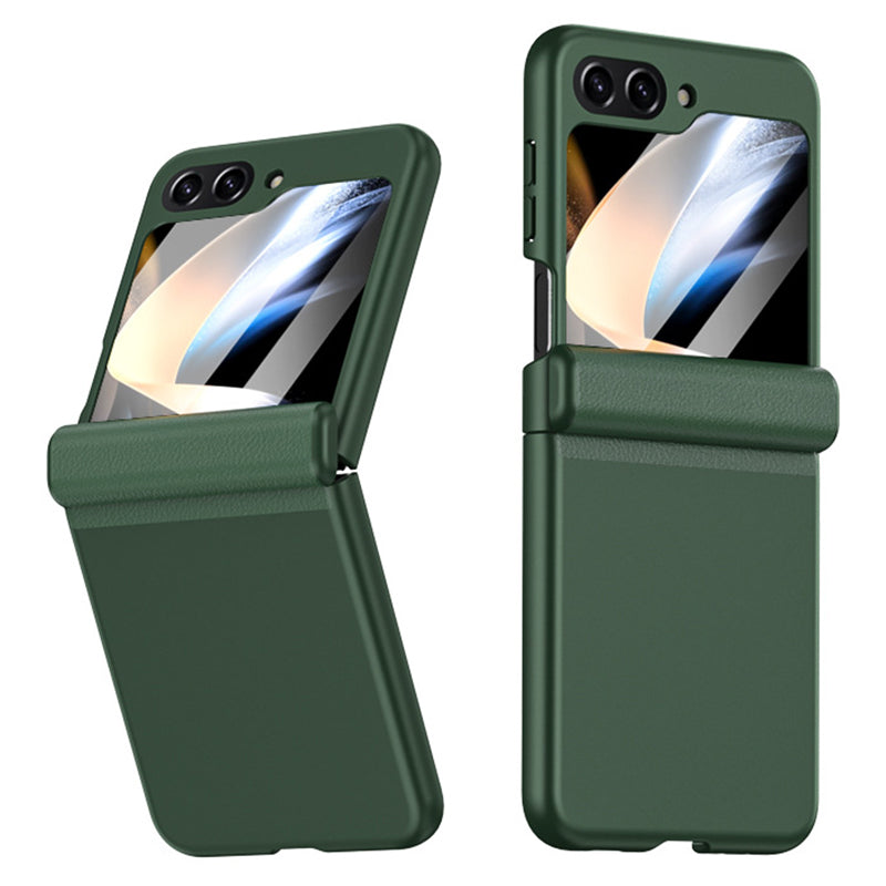 Pro Samsung Galaxy Z Flip5 5G PC PU pouzdro na telefon Ochranný kryt pantu s tvrzeným sklem pro malou obrazovku Pro Samsung Galaxy Z Flip5 5G PC PU pouzdro na telefon Ochranný kryt pantu s tvrzeným sklem pro malou obrazovku