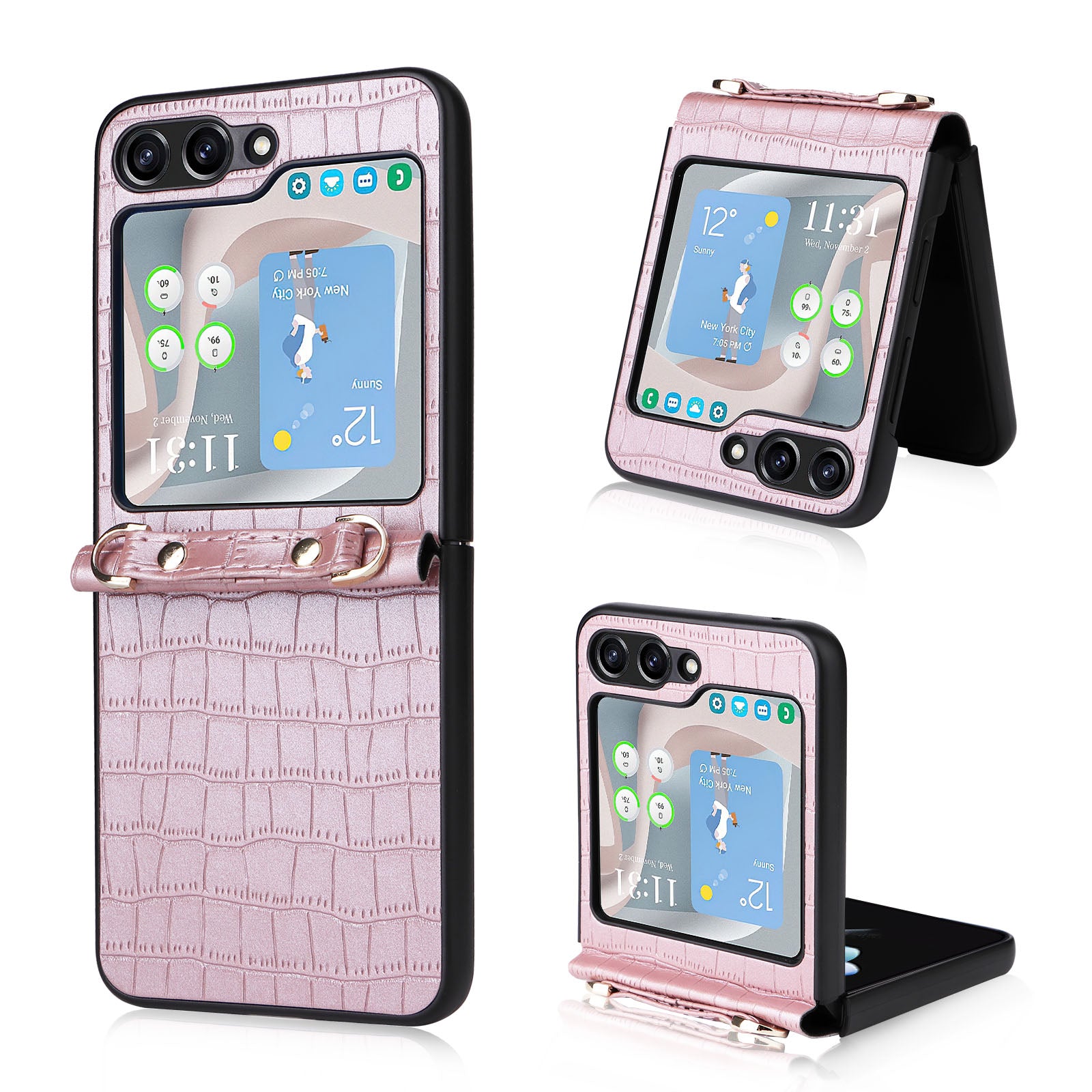 One-piece PC PU Phone Case for Samsung Galaxy Z Flip5 5G Crocodile Texture Kickstand Cover with Wrist Strap One-piece PC PU Phone Case for Samsung Galaxy Z Flip5 5G Crocodile Texture Kickstand Cover with Wrist Strap