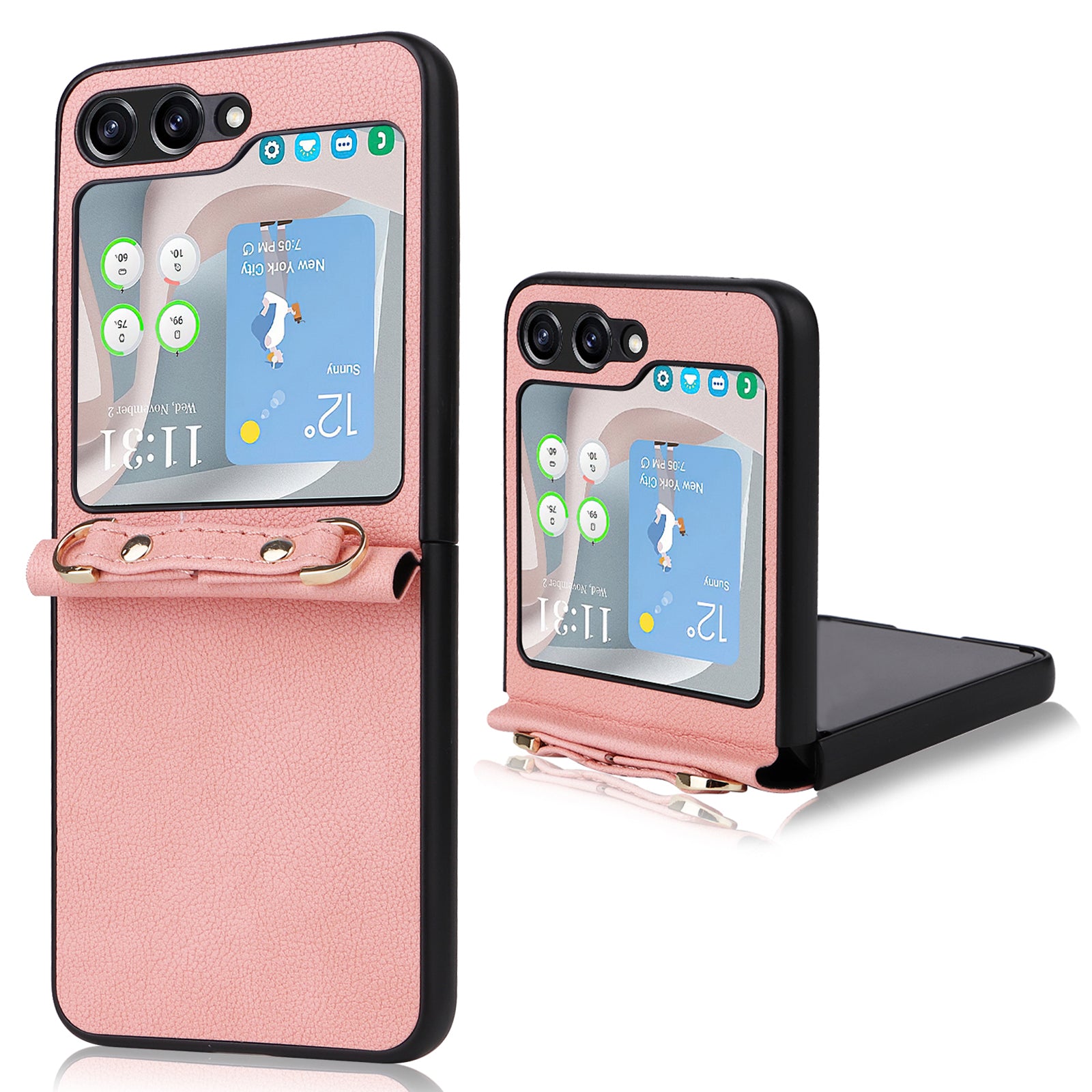 For Samsung Galaxy Z Flip5 5G One-Piece PU PC Phone Case Cell Phone Protective Cover with Long Strap For Samsung Galaxy Z Flip5 5G One-Piece PU PC Phone Case Cell Phone Protective Cover with Long Strap