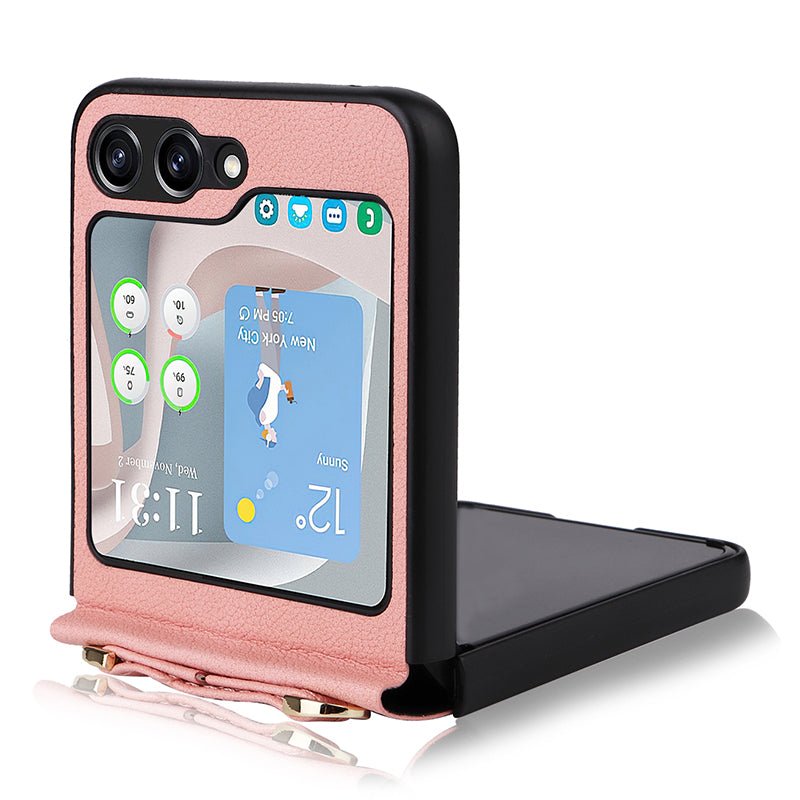 For Samsung Galaxy Z Flip5 5G One-Piece PU PC Phone Case Cell Phone Protective Cover with Long Strap For Samsung Galaxy Z Flip5 5G One-Piece PU PC Phone Case Cell Phone Protective Cover with Long Strap
