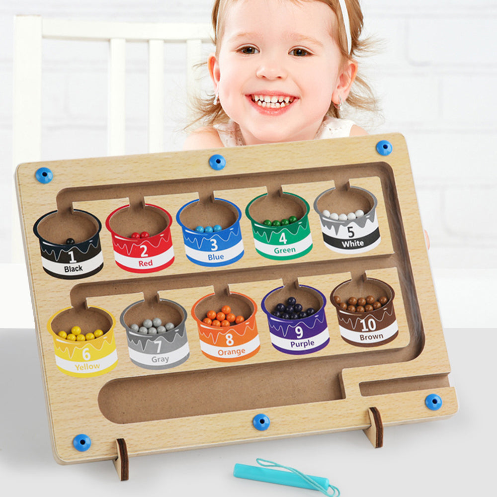Wooden Magnetic Colorful Beads Number Maze Counting Game Kids Color Recognition Educational Toy