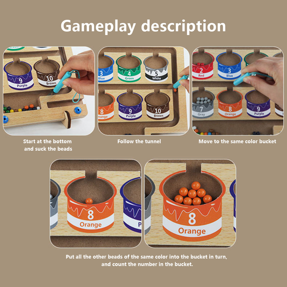 Wooden Magnetic Colorful Beads Number Maze Counting Game Kids Color Recognition Educational Toy