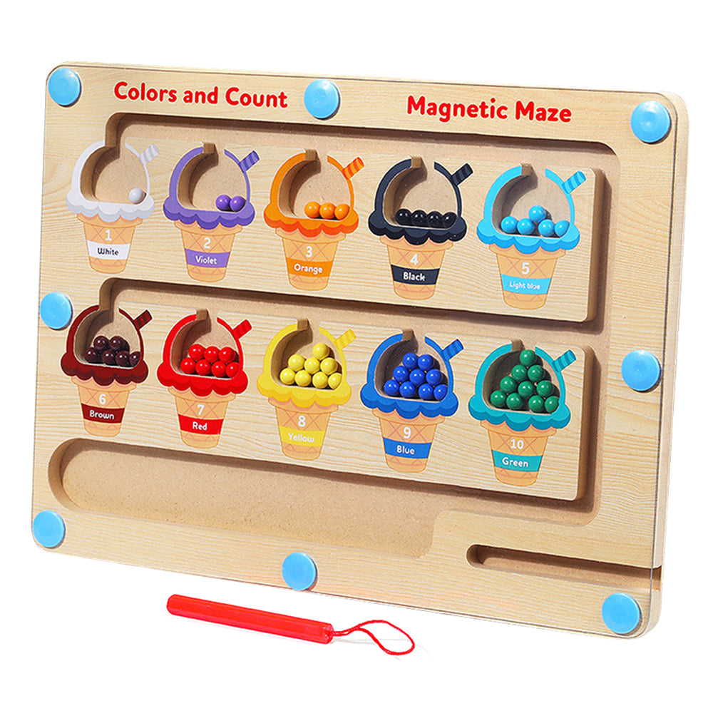 Wooden Magnetic Colorful Beads Number Maze Counting Game Kids Color Recognition Educational Toy