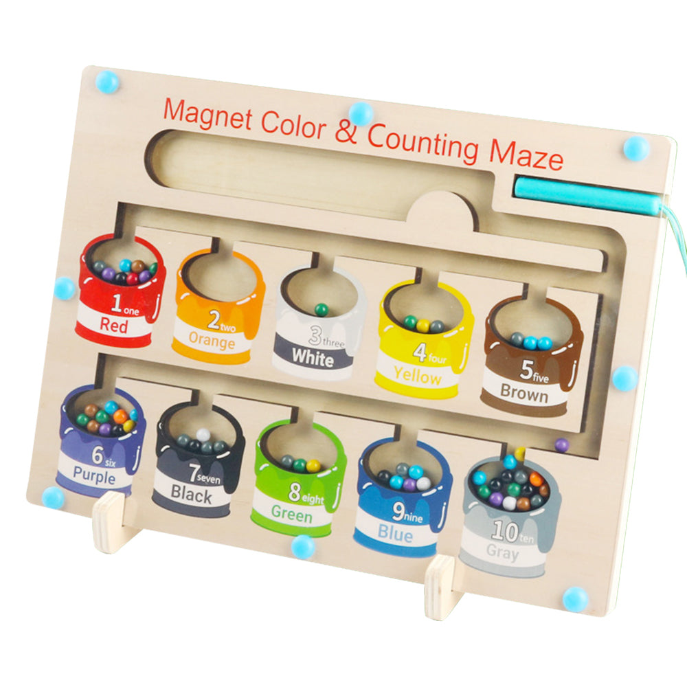 Wooden Magnetic Colorful Beads Number Maze Counting Game Kids Color Recognition Educational Toy