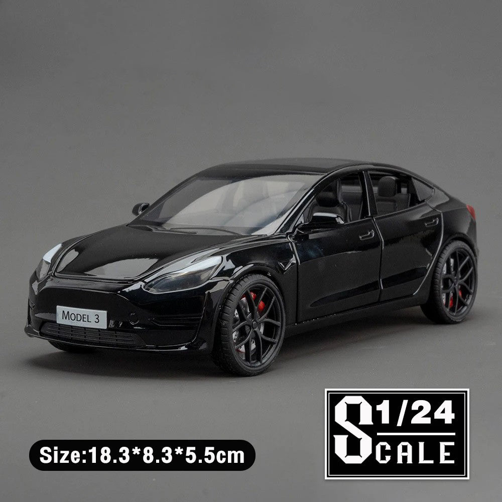 1:24 Tesla Model 3 Alloy Pull Back Car Model Sound Light Boy Toy Car